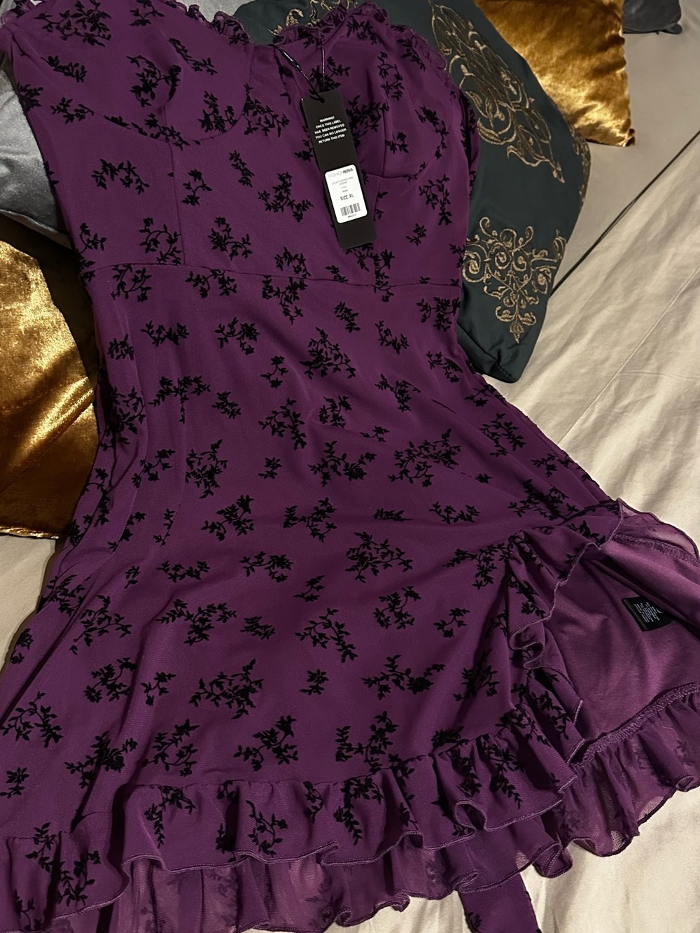 Fashion Nova Purple Mini Dress with Black Floral Print